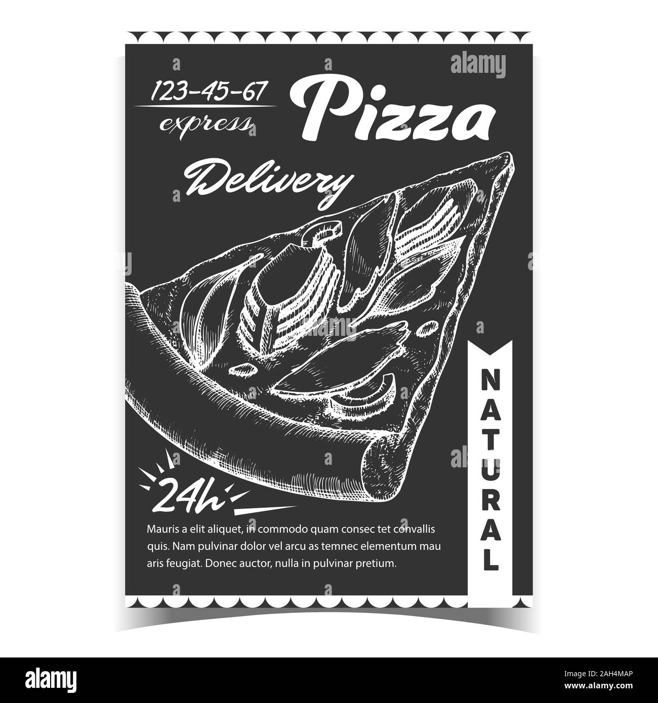 Una deliziosa Pizza Naturale Poster pubblicitario vettore Illustrazione Vettoriale