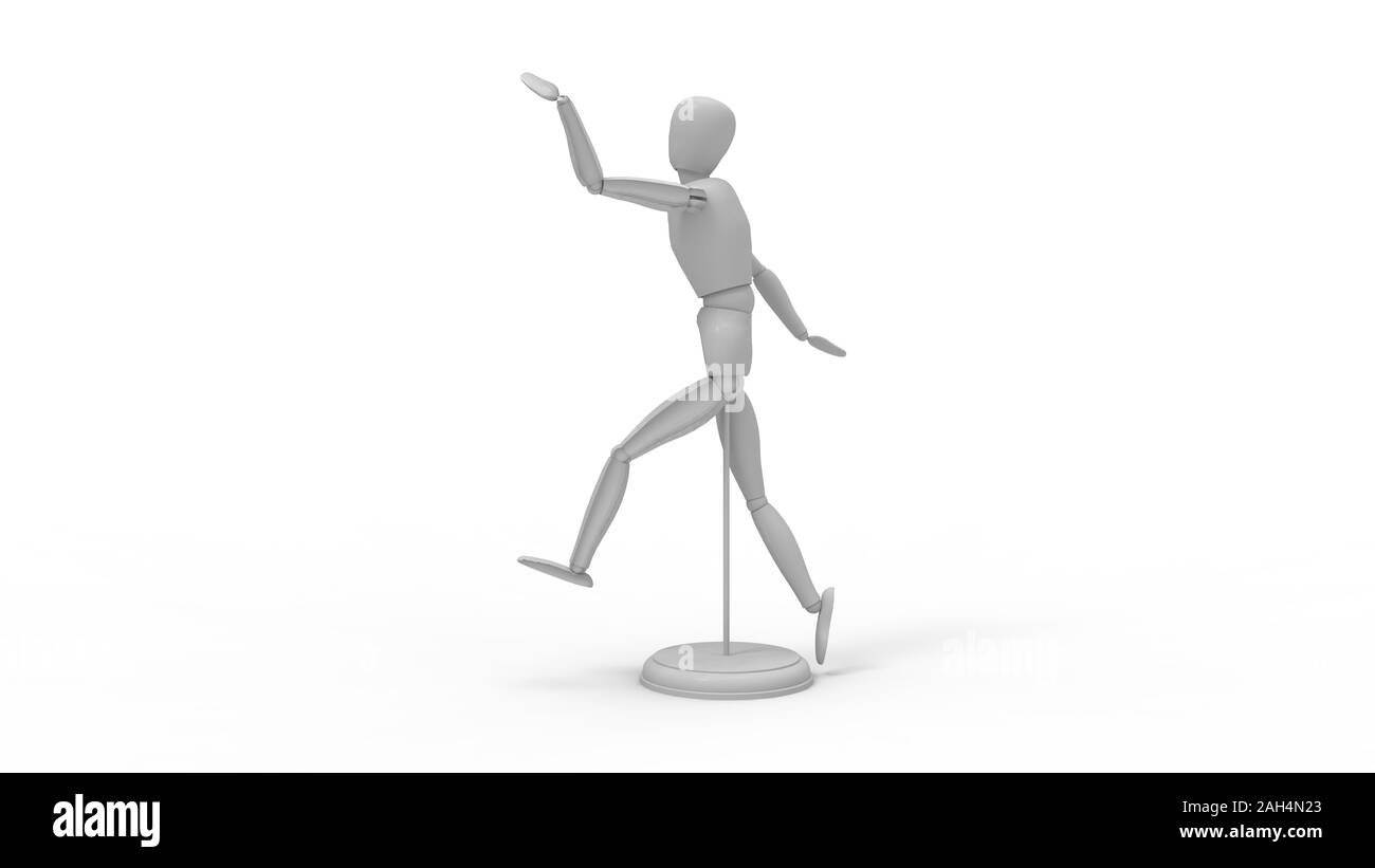 3D rendering di un camminare manichino manichino isolato in uno sfondo bianco Foto Stock
