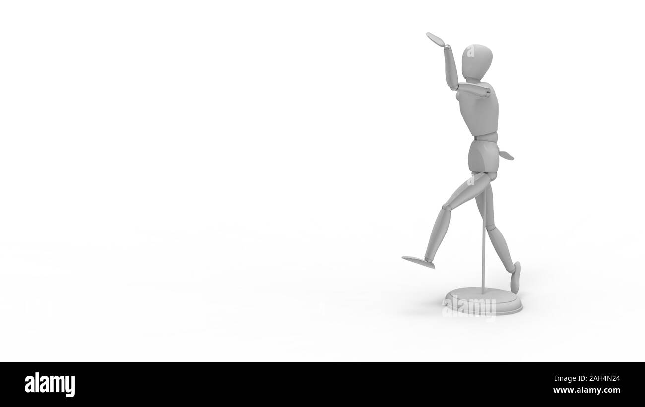 3D rendering di un camminare manichino manichino isolato in uno sfondo bianco Foto Stock