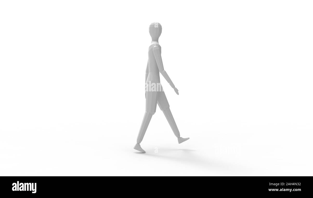 3D rendering di un camminare manichino manichino isolato in uno sfondo bianco Foto Stock