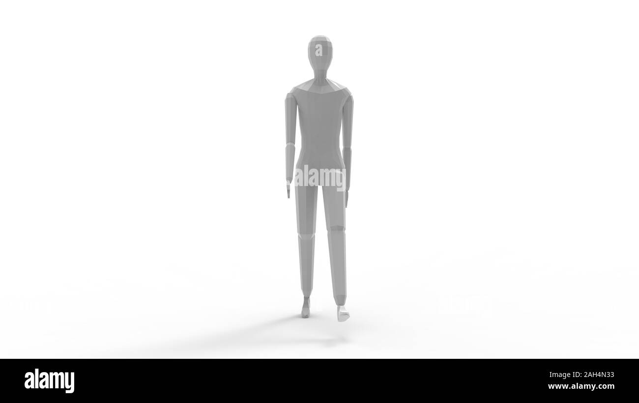 3D rendering di un camminare manichino manichino isolato in uno sfondo bianco Foto Stock