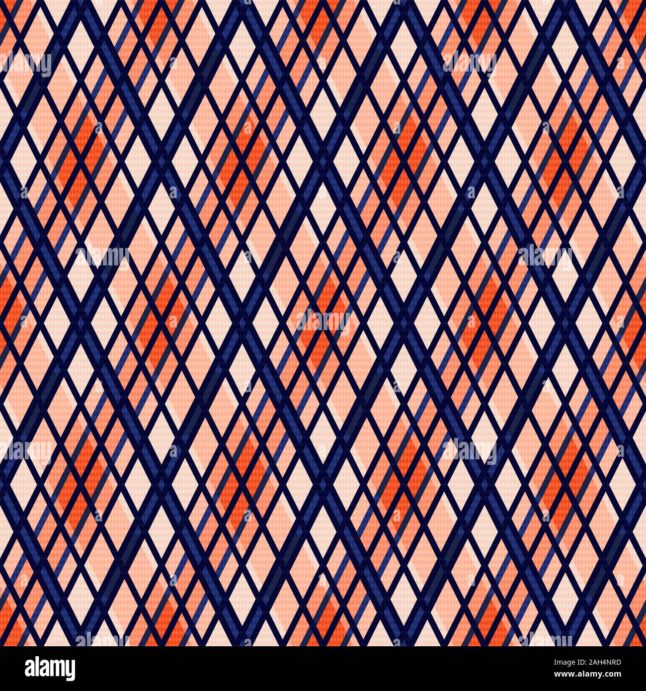 Rombo dettagliata seamless pattern del vettore come un tartan plaid in arancione e beige con linee blu scuro Illustrazione Vettoriale