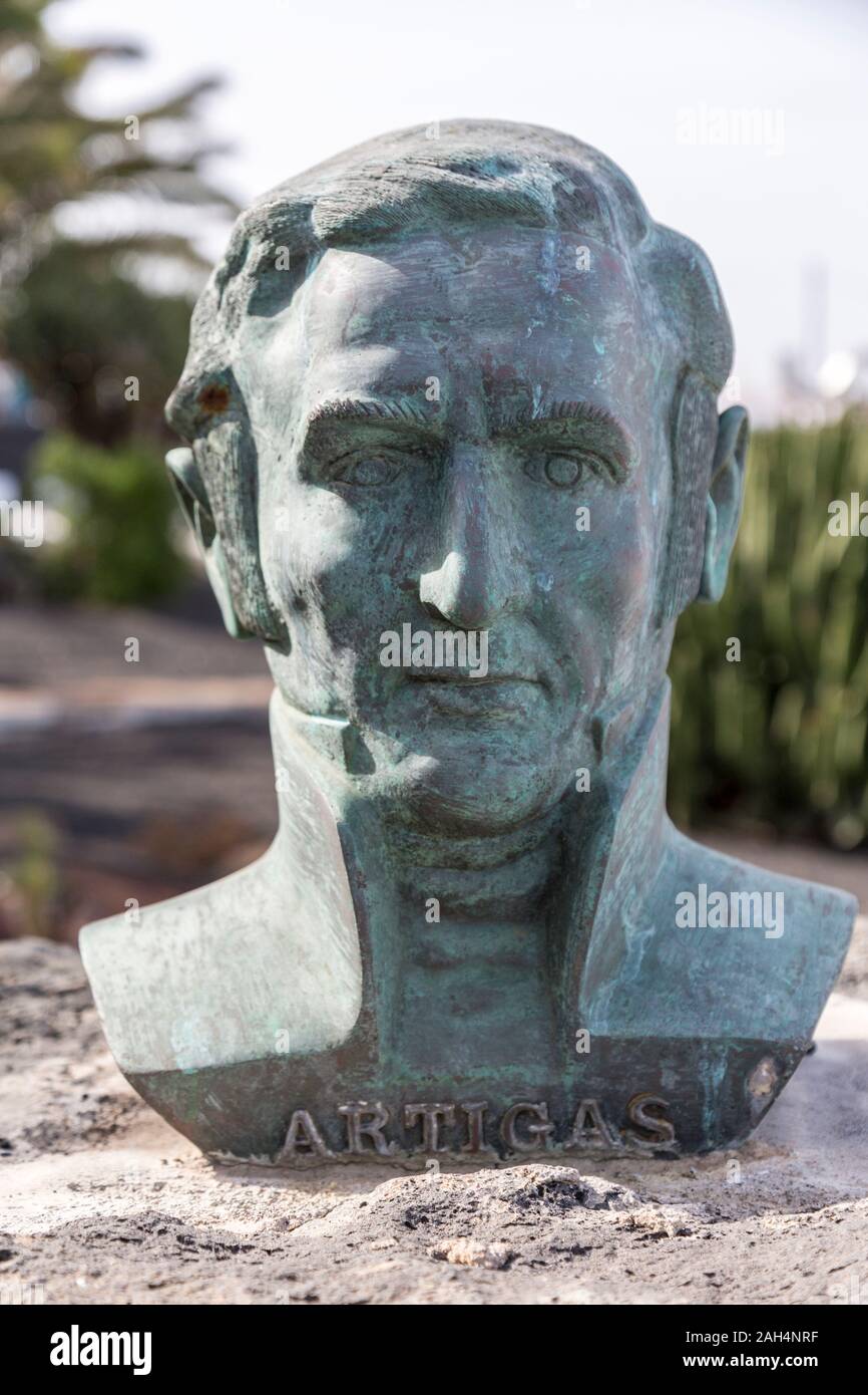 Busto di José Gervasio Artigas, eroe nazionale dell Uruguay, Teguise, Lanzarote, Isole Canarie, Spagna Foto Stock