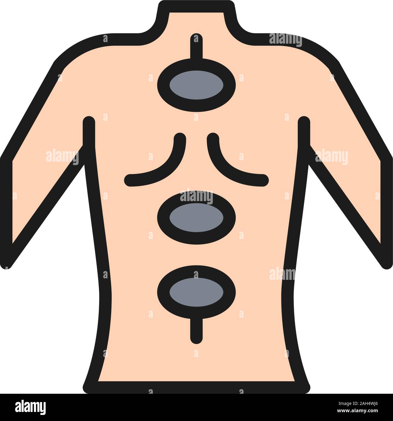 Vector massaggio hot stone terapia colore piatto icona linea. Illustrazione Vettoriale