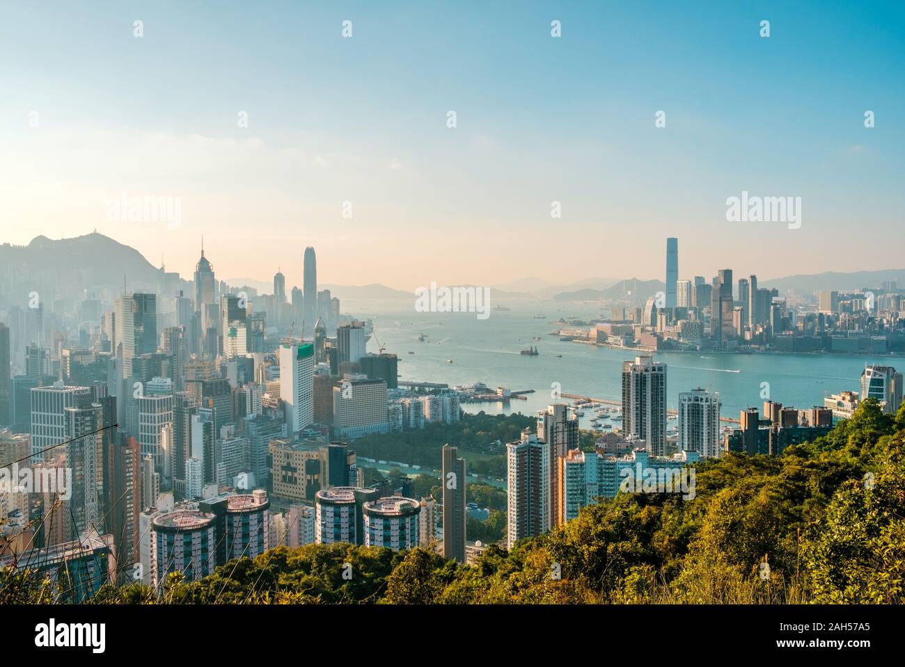 Orizzonte di Hong Kong e Kowloon e Hong Kong Island Foto Stock