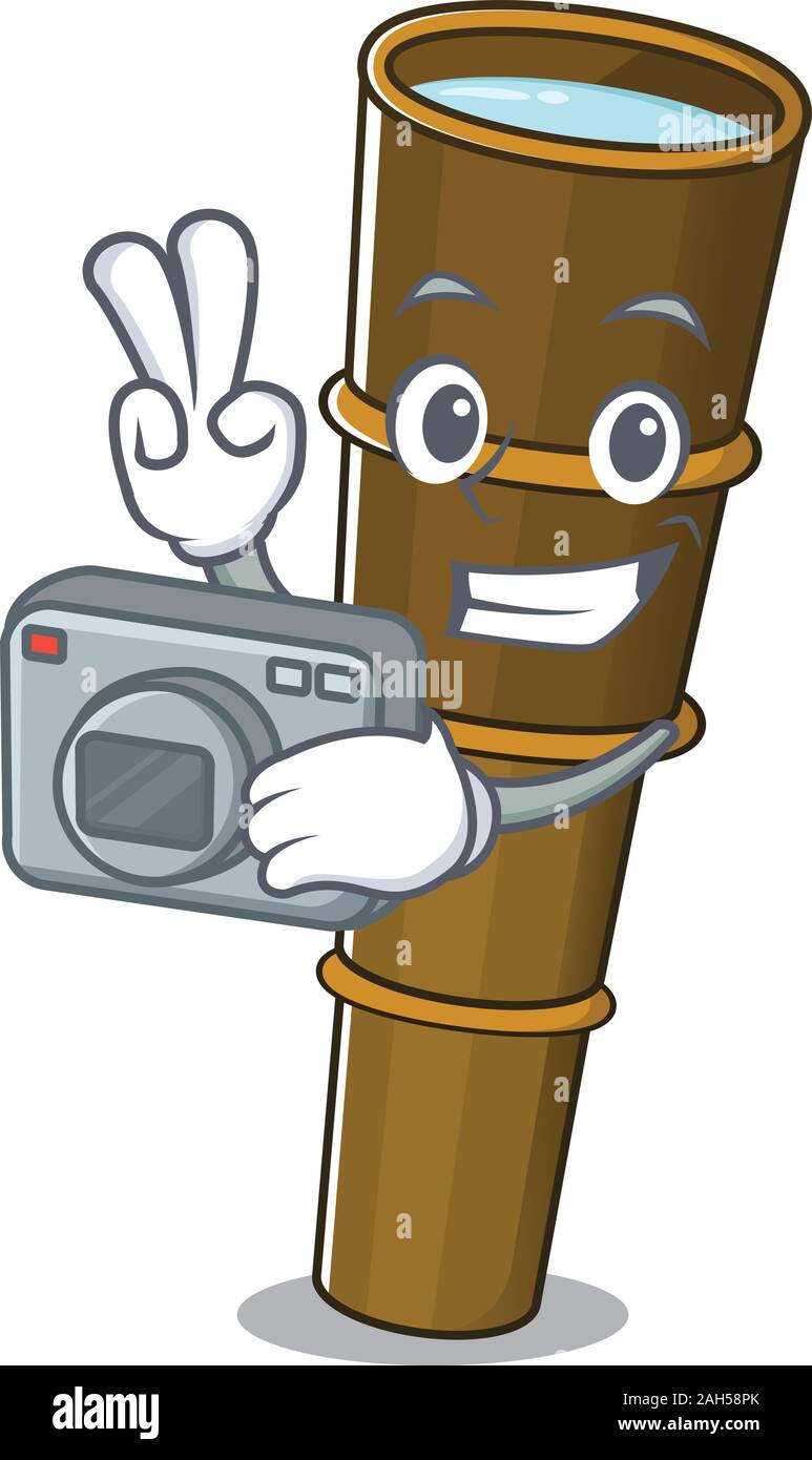 Un fotografo professionista telescopio mascotte di scorrimento stile con una telecamera Illustrazione Vettoriale