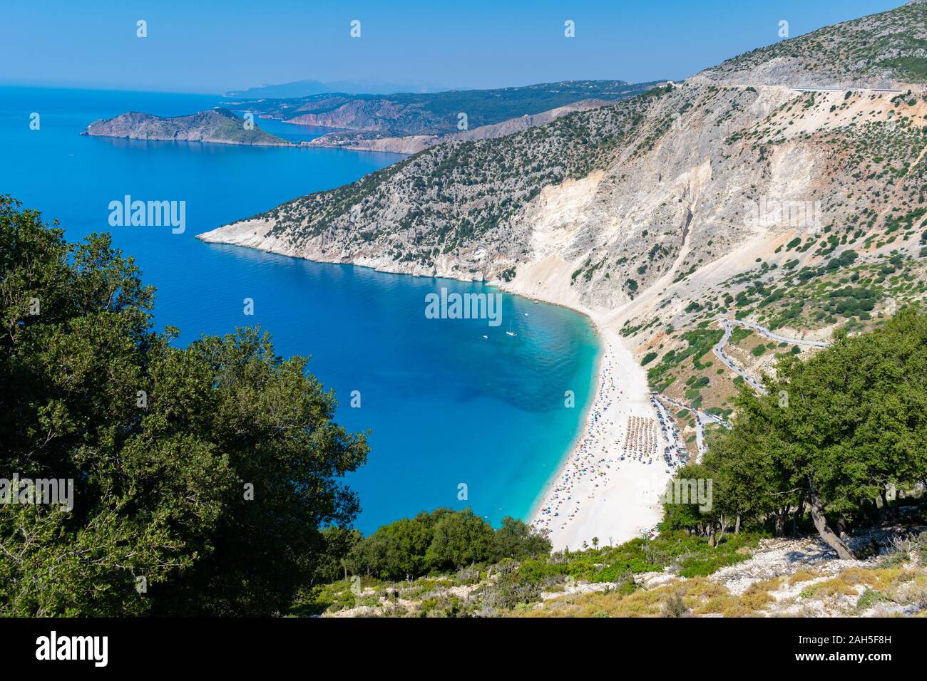 Myrtos Beach L'isola di Cefalonia in Grecia Foto Stock