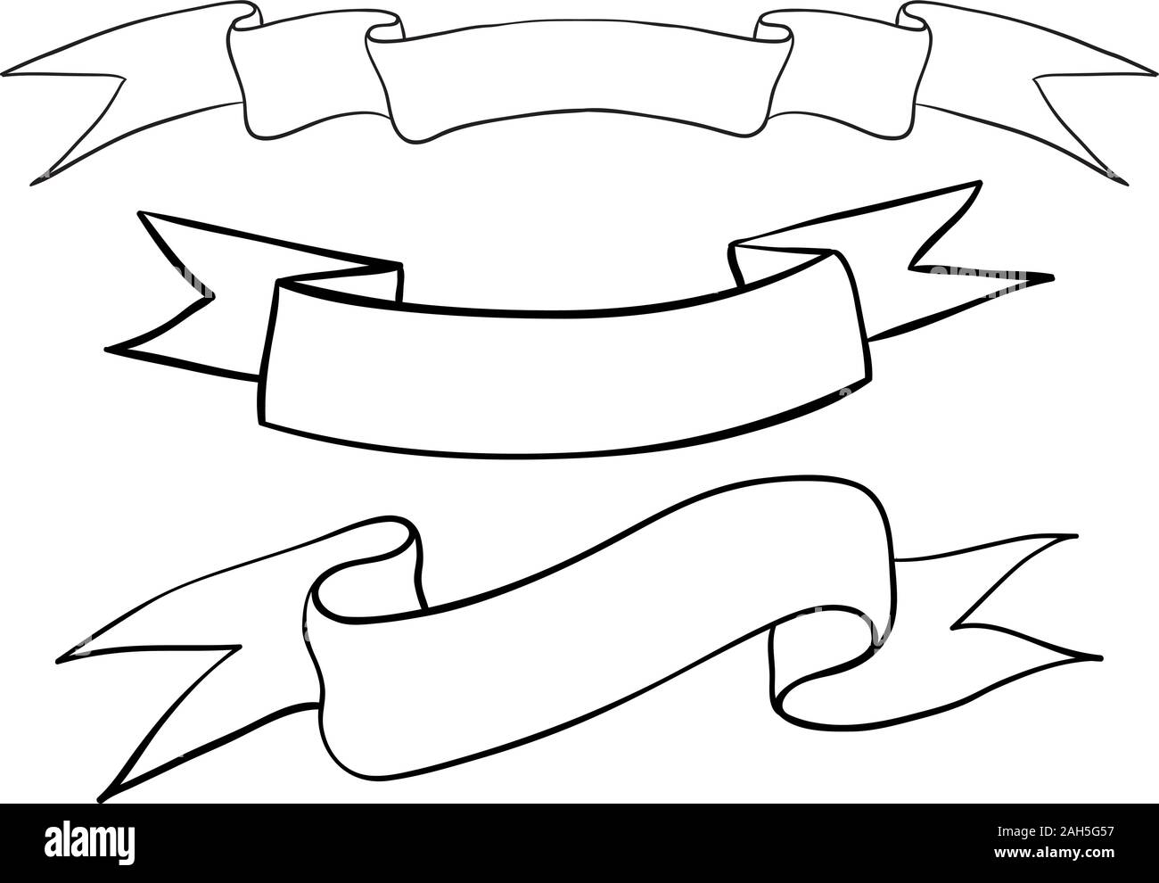 Banner a nastro. Disegnato a mano schizzo di contorno. Illustrazione di vettore isolato su sfondo bianco. Illustrazione Vettoriale