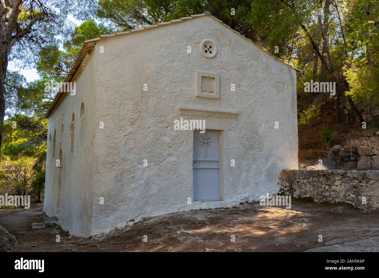 Gli amanti chiesa (chiesa di Panagia Plakoula) ad Assos castello, Cefalonia Foto Stock