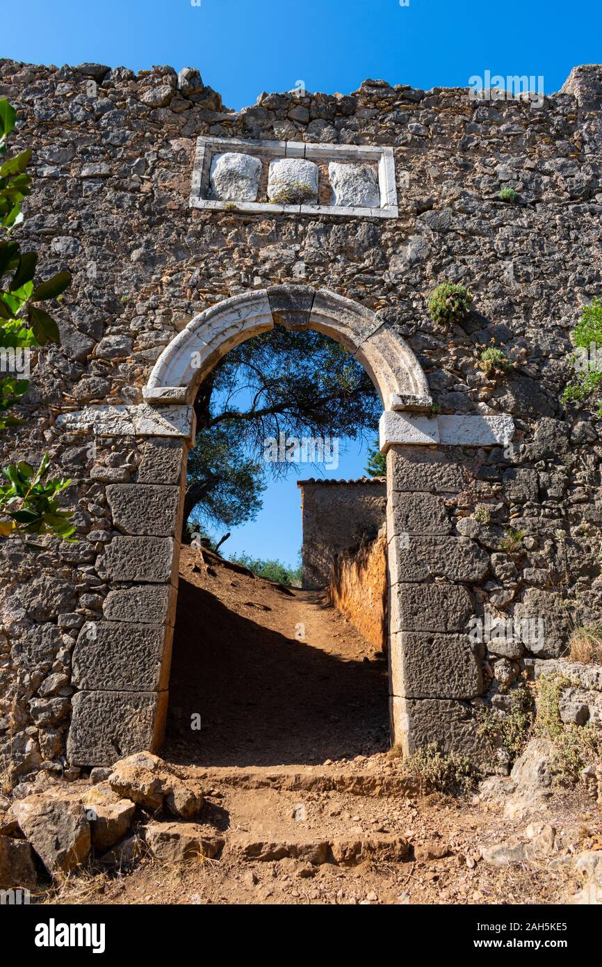 Assos castello entrata posteriore (Portelo), l'isola di Cefalonia Foto Stock