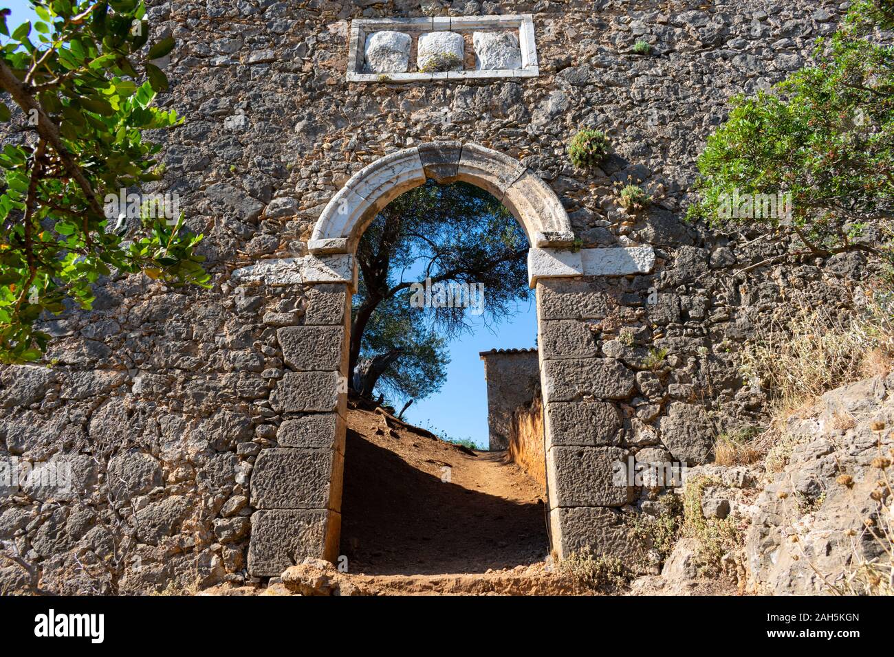 Assos castello entrata posteriore (Portelo), l'isola di Cefalonia Foto Stock