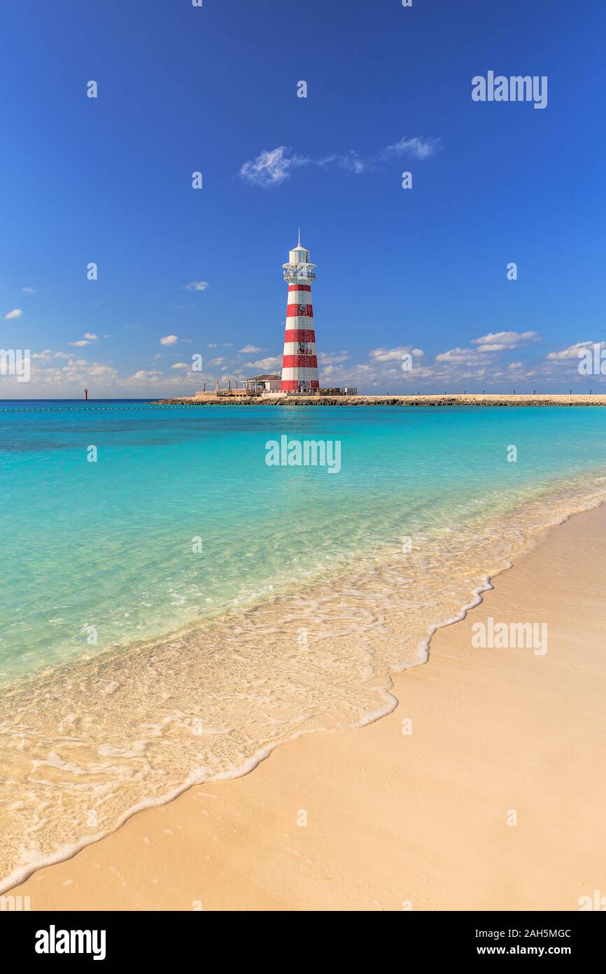 Faro sulle Bahamas Isola Ocean Cay Riserva Marina Foto Stock