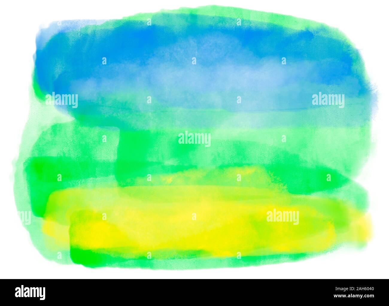 Acquerello pennellate sfondo in verde, giallo e blu. Sfondo del sito Web, il modello di progettazione o di sfondo su sfondo bianco. Abstract digitale Foto Stock