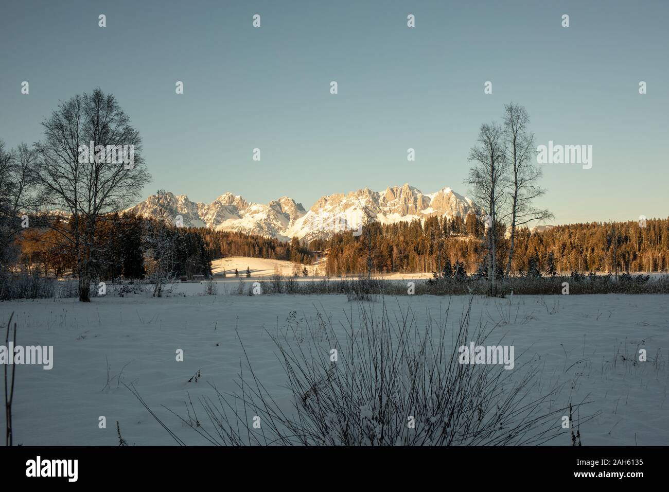 Inverno nelle Alpi di Kitzbühel, Tirolo, Austria Foto Stock