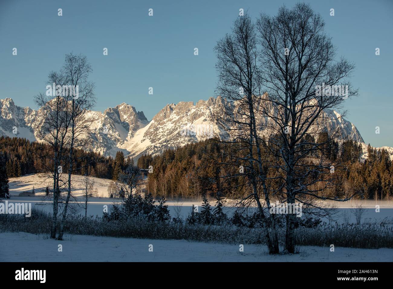Inverno nelle Alpi di Kitzbühel, Tirolo, Austria Foto Stock