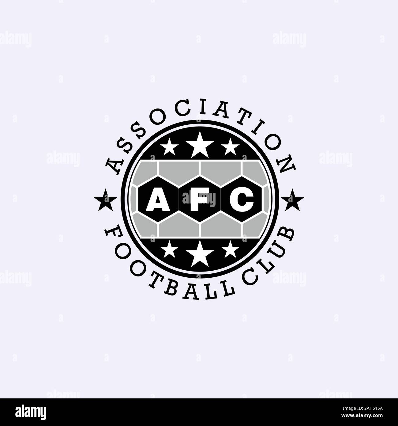 Lettera alfabetica AFC Logo Design Template, Associazione Football Club il concetto di logo, Nero, Grigio, emblema, ellisse, Logo arrotondati, stelle elemento, esagono Illustrazione Vettoriale