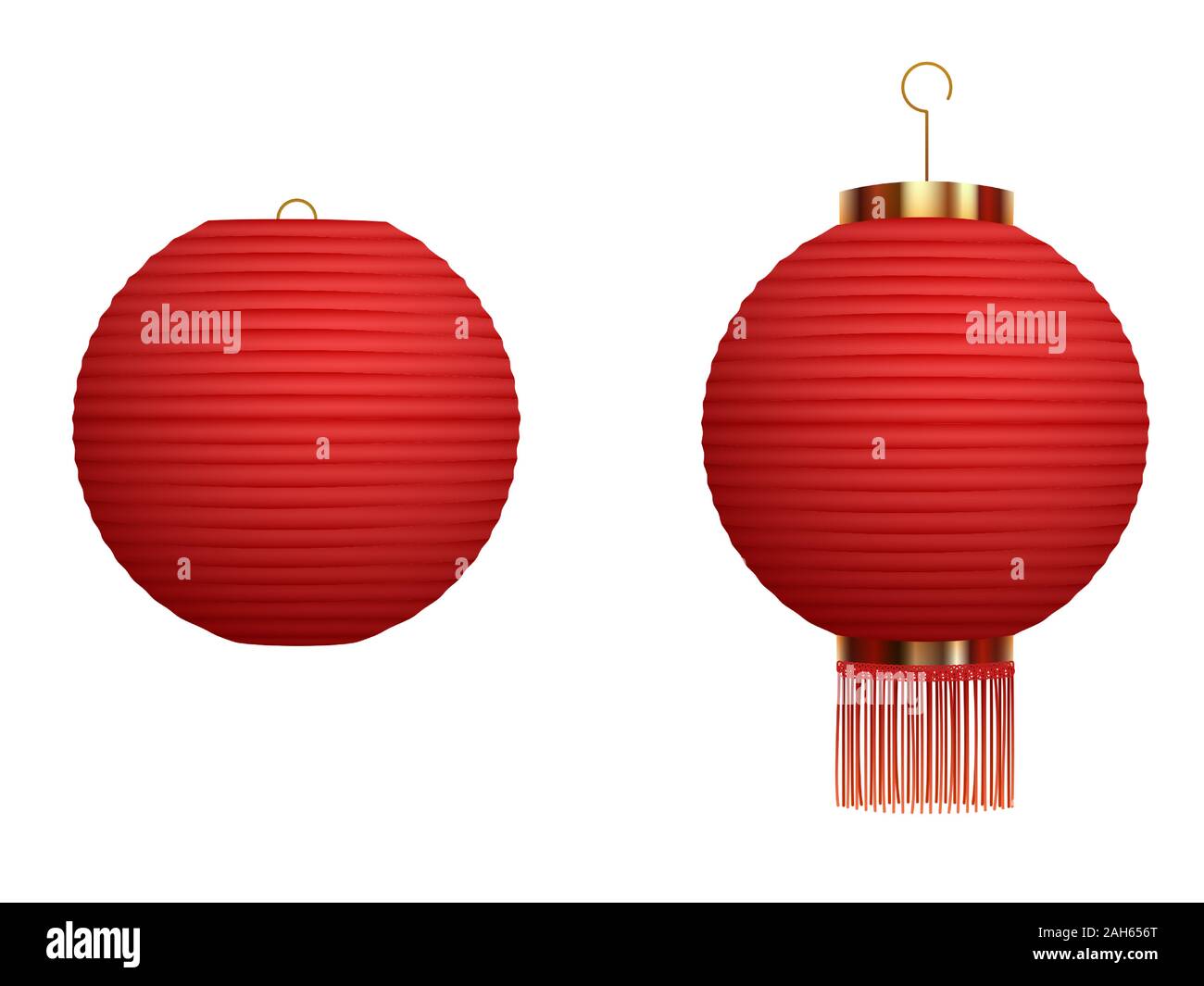 Set di appendere rosso lanterne cinesi isolati su sfondo bianco. Cinese tradizionale lanterne Illustrazione Vettoriale
