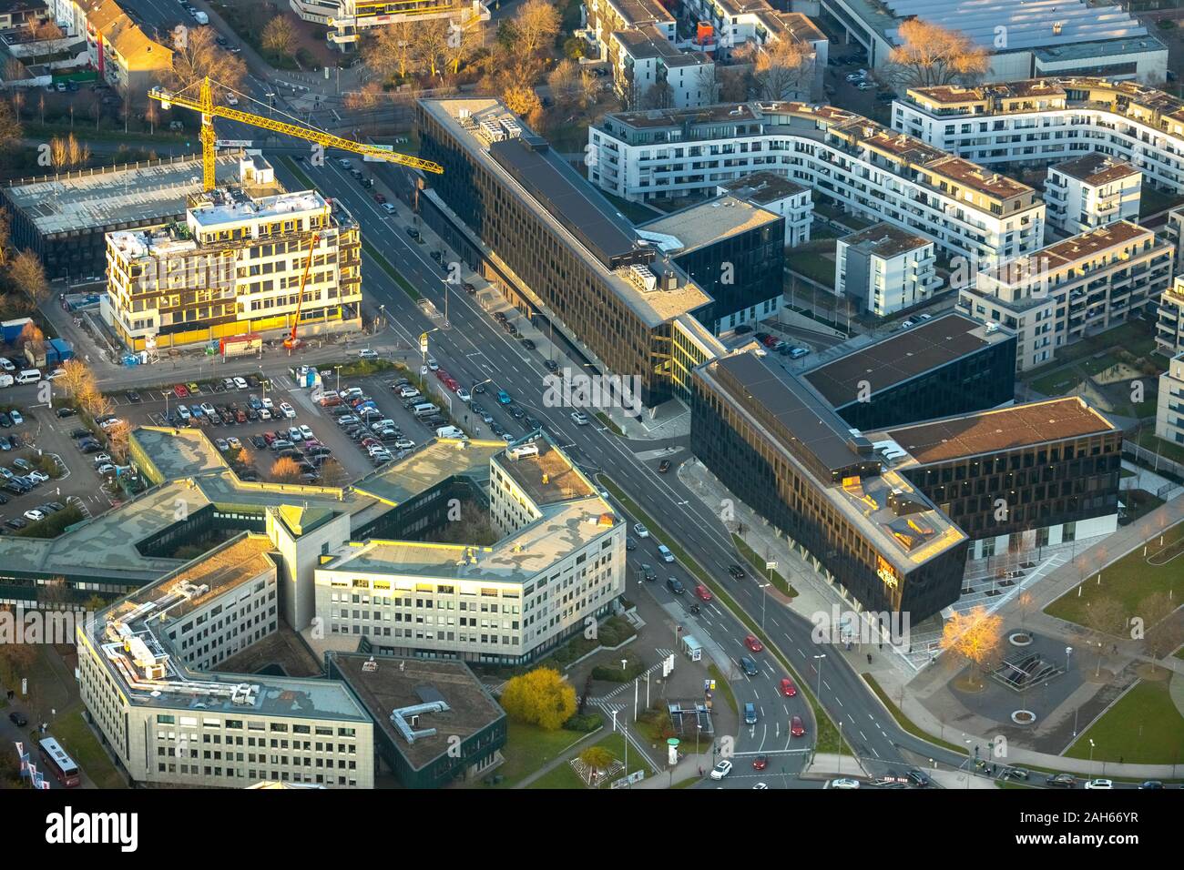 Fotografia aerea, Funke Media Group Sede Centrale, WAZ, redazione, Klartext Verlag, Jakob-Funke-Platz 1, Agentur für Arbeit Essen, Berliner Pla Foto Stock