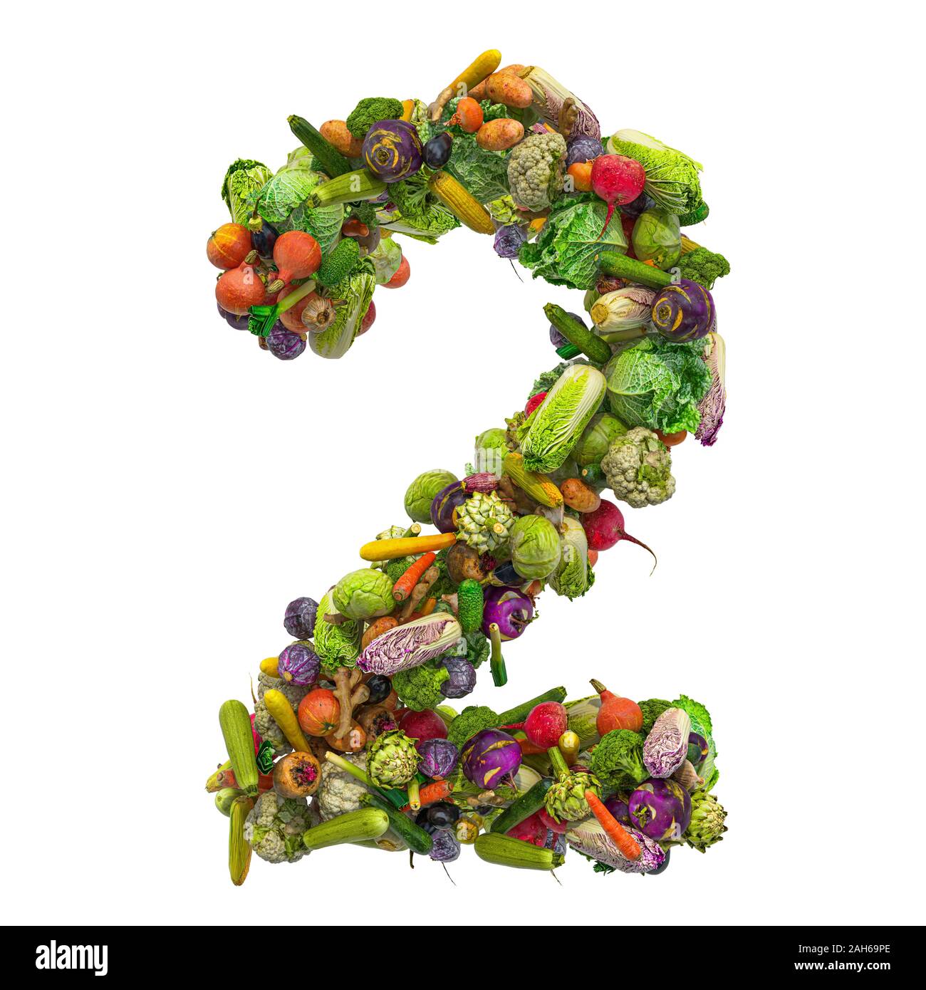 Numero 2 da verdure, 3D rendering isolati su sfondo bianco Foto Stock