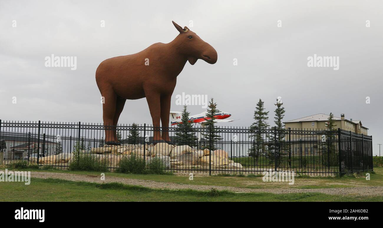 Il Mac la statua di alci in Moose Jaw, Saskatchewan, Canada Foto Stock