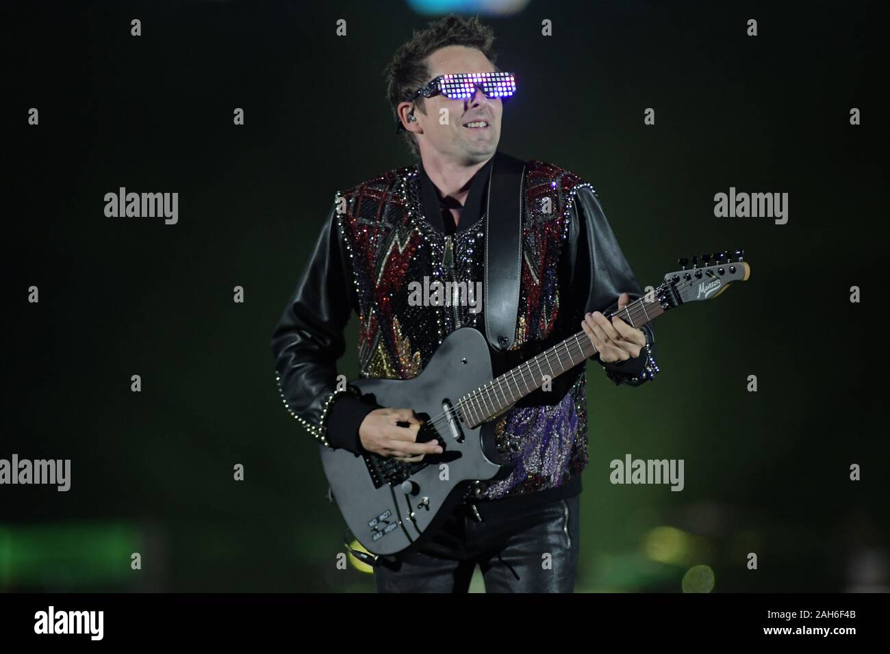 Rio de Janeiro, Brasile, 7 ottobre 2019. Cantante e chitarrista MATTEO Bellamy della rock band Muse, durante un concerto al Rock in Rio a Rio de Ja Foto Stock