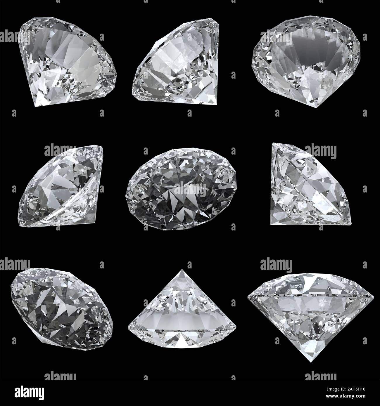9 set di diamanti isolato su sfondo bianco con tracciato di ritaglio Foto Stock