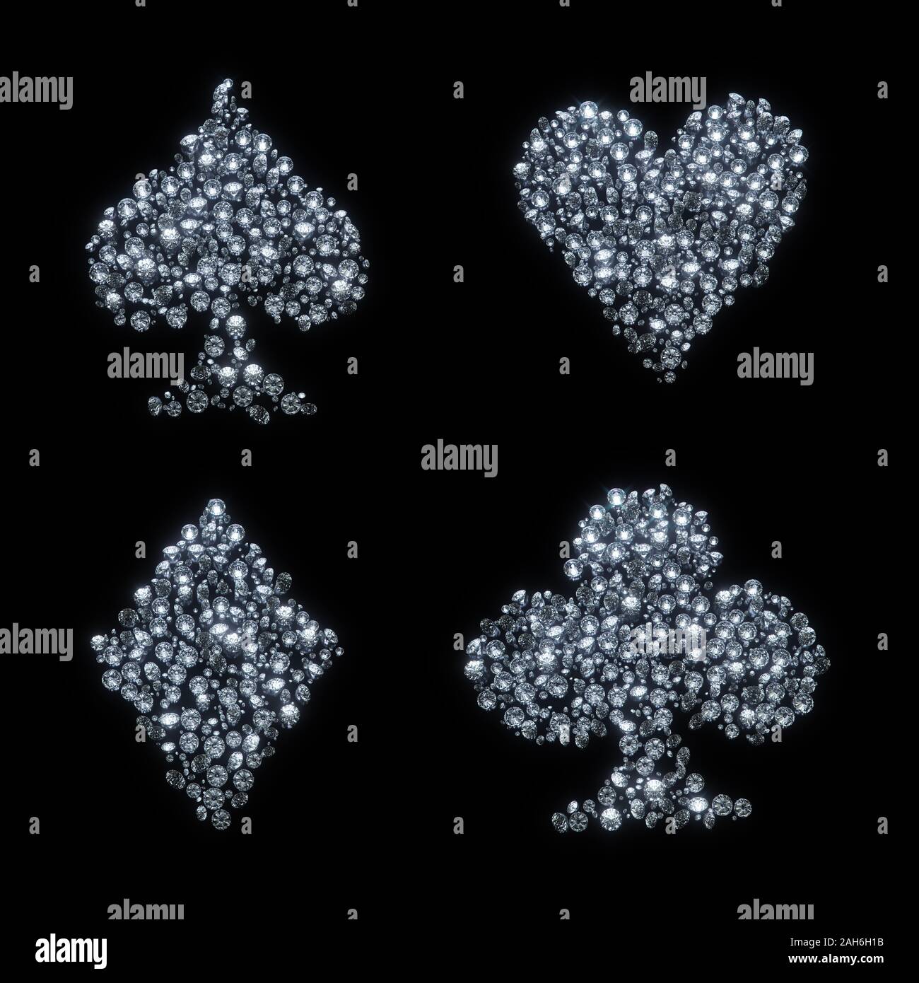 Diamante di lusso Poker simboli su sfondo nero - picche, club, cuori, diamanti Foto Stock