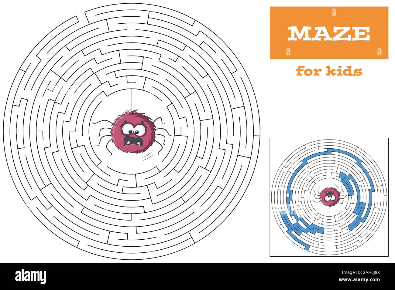 Divertente gioco di cartoni animati per i bambini. Con la soluzione.mano disegnare illustrazione vettoriale con strati separati. Illustrazione Vettoriale