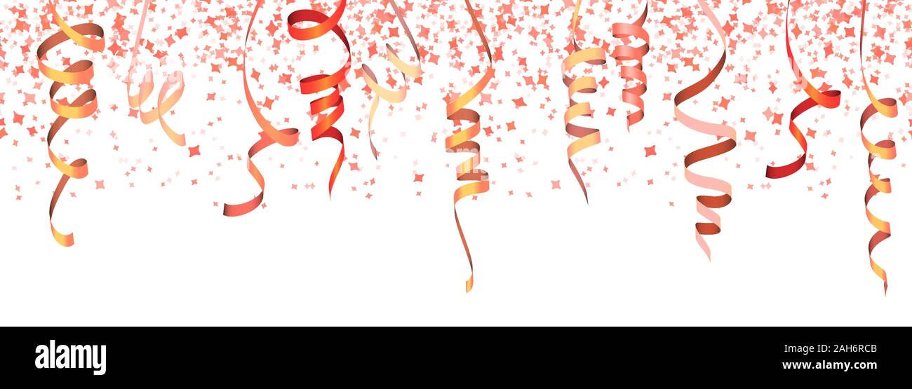 Illustrazione vettoriale di seamless colorati di rosso coriandoli e stelle filanti per carnevale o il tempo del partito su sfondo bianco Illustrazione Vettoriale