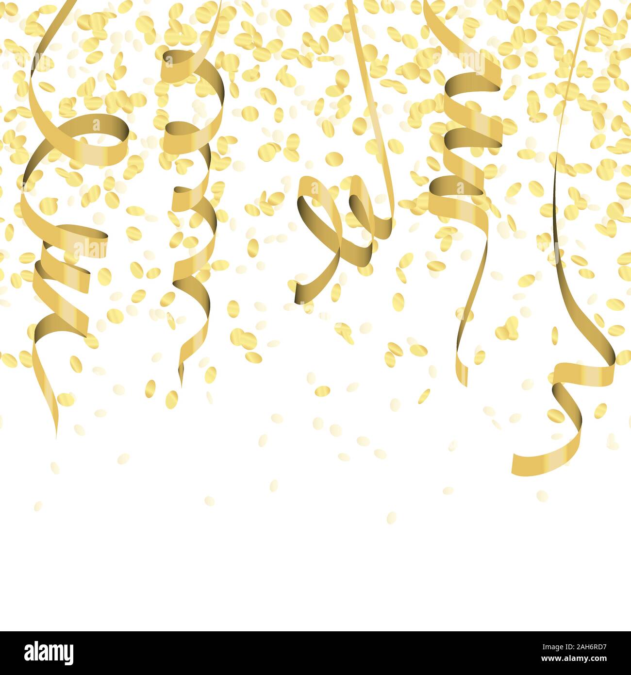 Illustrazione vettoriale di seamless dorata coriandoli e stelle filanti per carnevale o il tempo del partito su sfondo bianco Illustrazione Vettoriale