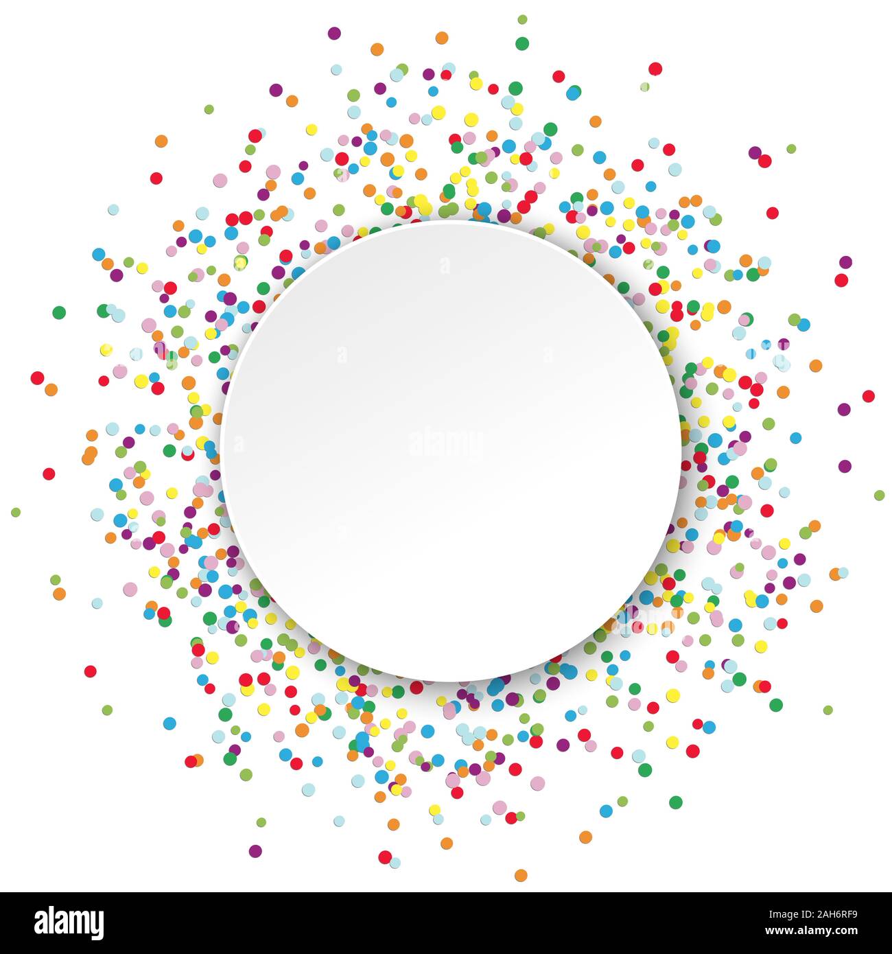 Coriandoli colorati dietro vuoto telaio rotondo per party o dei messaggi di saluto di carnevale su sfondo bianco Illustrazione Vettoriale