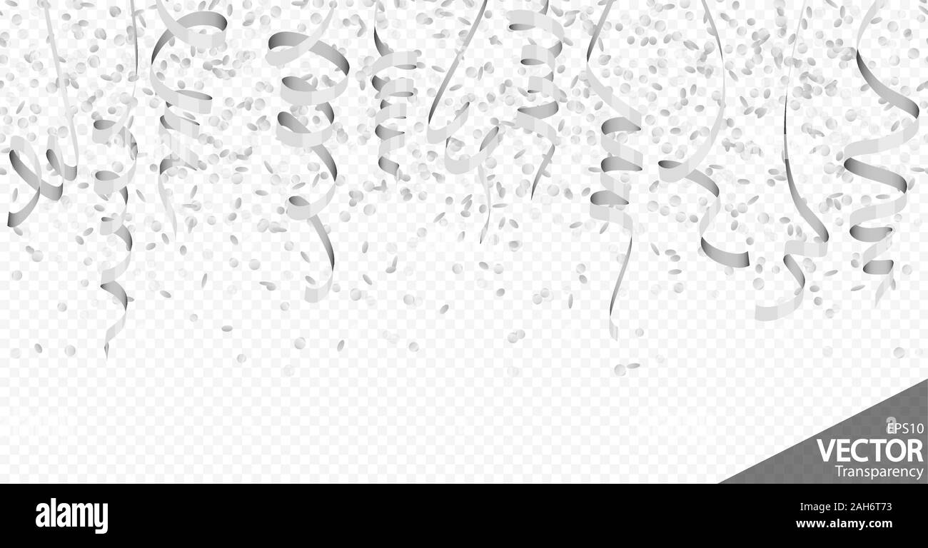 Illustrazione di seamless color argento di coriandoli e stelle filanti sfondo per party o utilizzo di carnevale con trasparenza nei file vettoriali Illustrazione Vettoriale