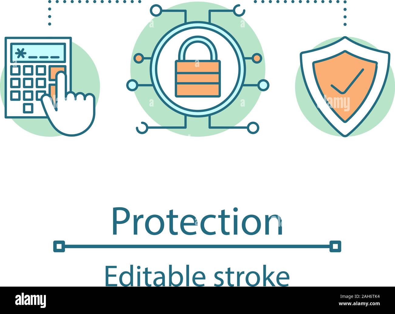 Protezione dei dati icona del concetto. La crittografia dei dati. Sicurezza informatica idea sottile linea illustrazione. Password. Sistema di sicurezza. Il vettore isolato schizzo. Illustrazione Vettoriale