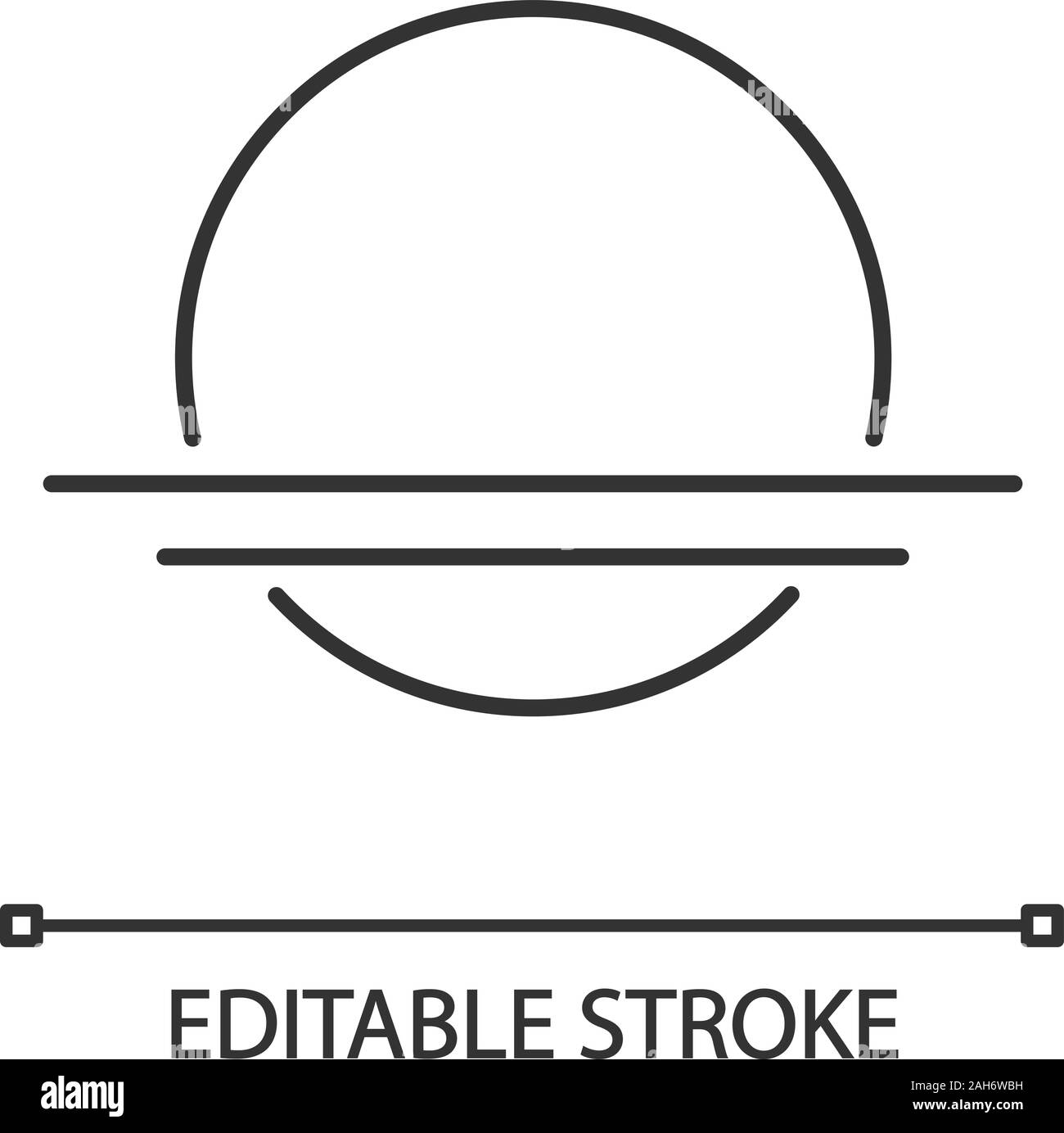Sunrise icona lineare. Il tramonto. Linea sottile illustrazione. Aumento o impostazione di sun. Simbolo di contorno. Il vettore isolato schizzo. Corsa modificabile Illustrazione Vettoriale