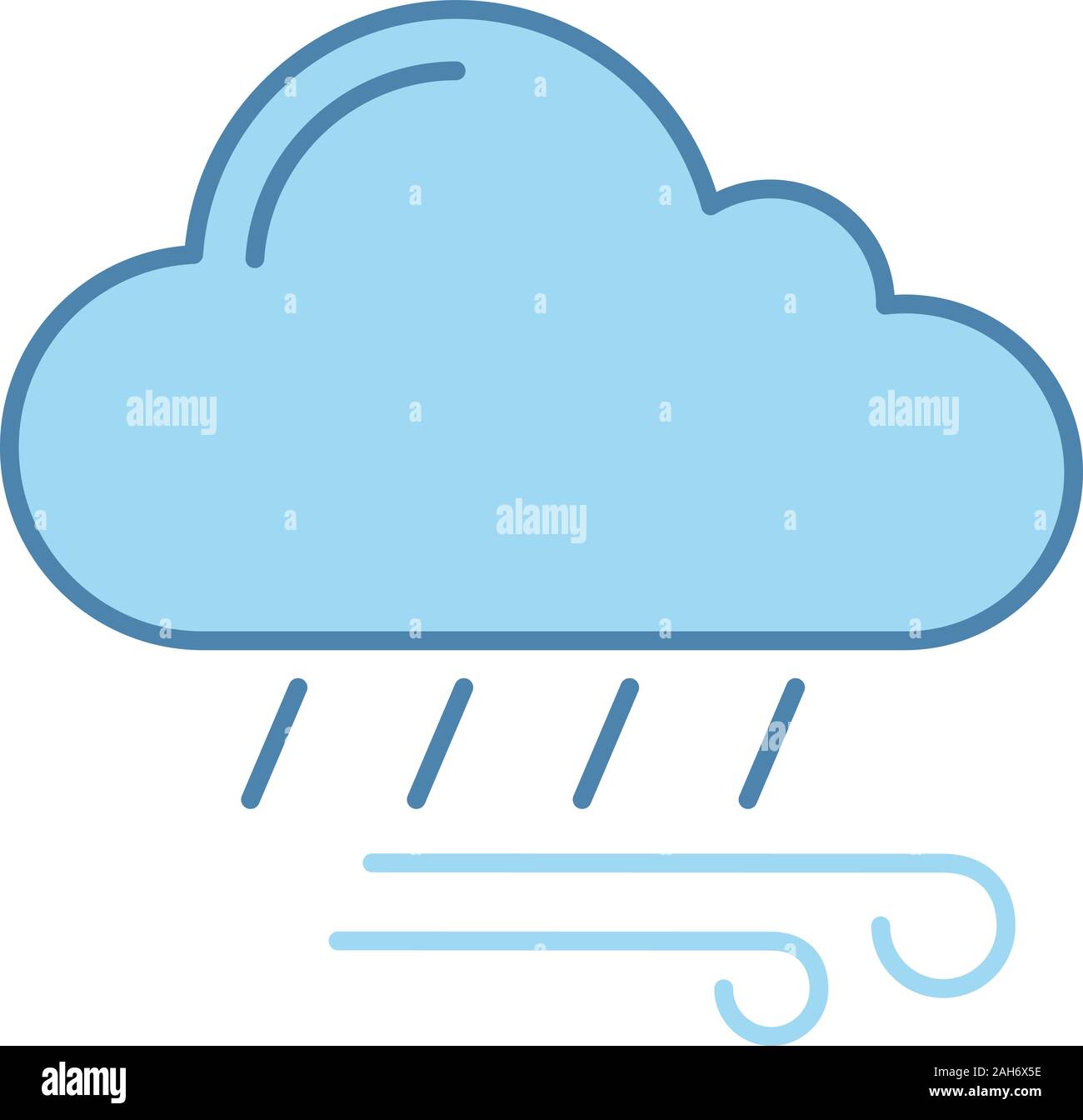 Piovoso e ventoso icona di colore. Pioggia e vento. Tempesta. Tempesta. Heavy Rain. Previsioni meteo. Isolato illustrazione vettoriale Illustrazione Vettoriale