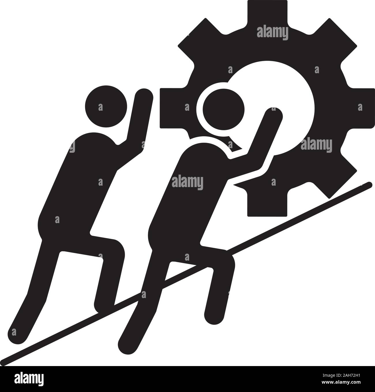 Il lavoro di squadra glifo icona. Team. Accordo di partenariato. Due imprenditori spingendo la ruota dentata. Unire gli sforzi. Simbolo di Silhouette. Lo spazio negativo. Vettore illustra isolate Illustrazione Vettoriale