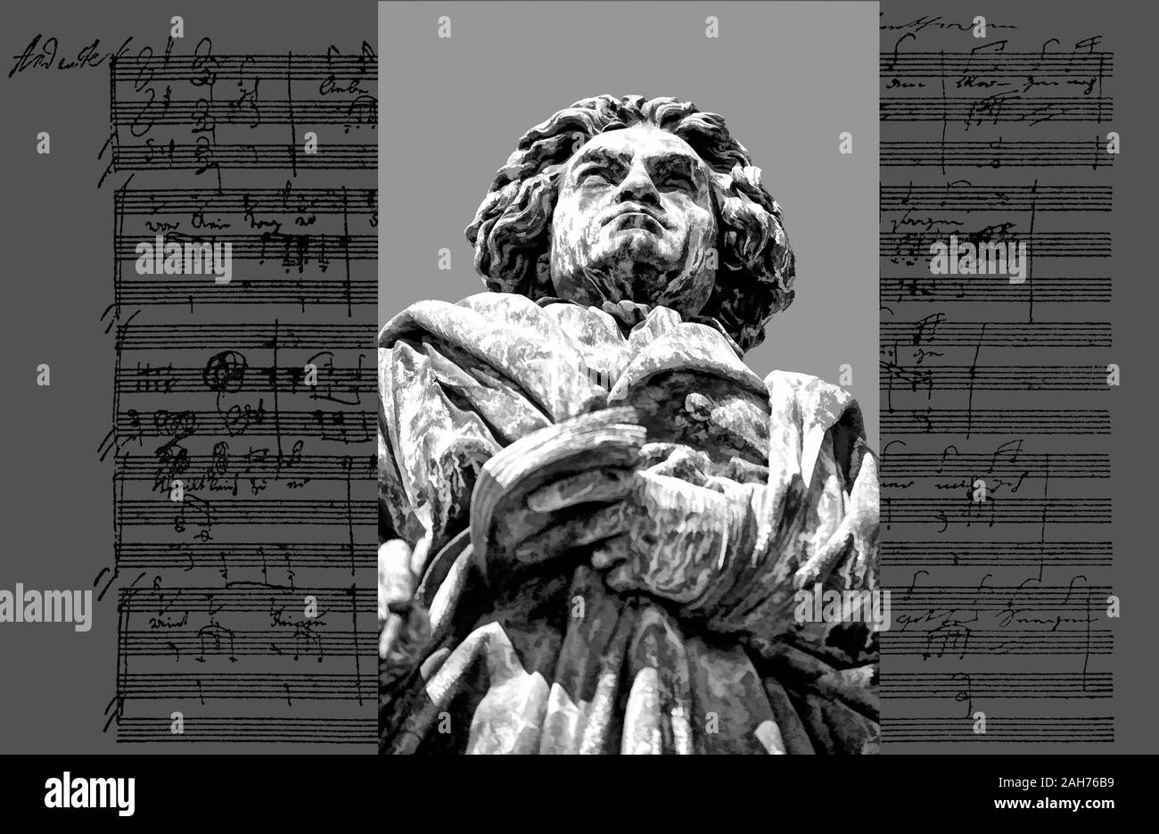 Scritto a mano la notazione musicale di Ludwig van Beethoven, love song, Zärtliche Liebe, 1795, monumento di Beethoven, Bonn, Germania, Foto Stock