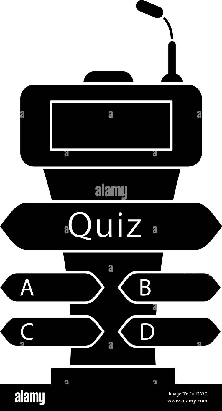 Gioco a quiz cicalino icona glyph. Game Show podio. Podio, tribune, stand per evento intellettuale. Trivia concorso. Simbolo di Silhouette. Lo spazio negativo. Vecto Illustrazione Vettoriale