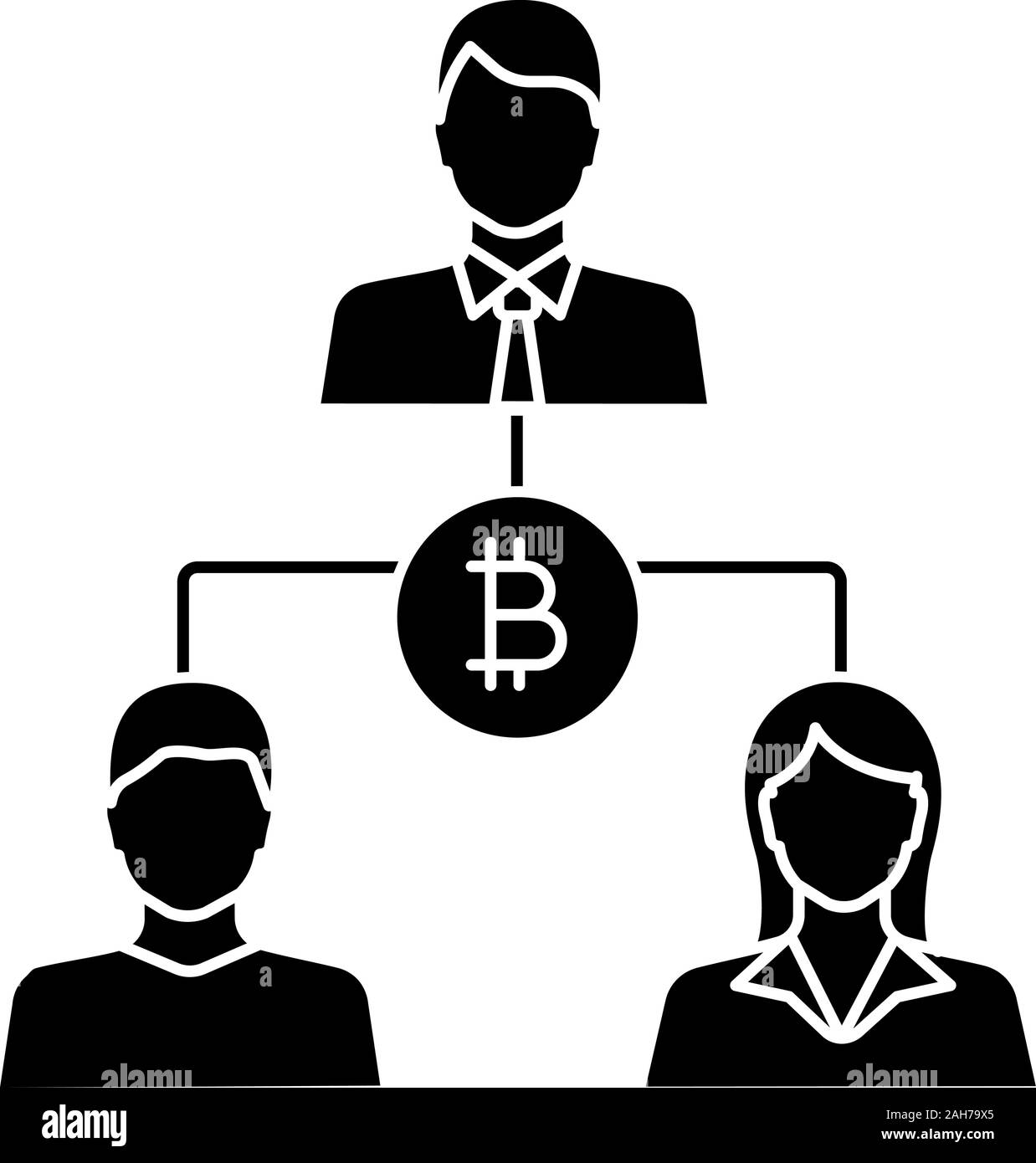 Transazioni Bitcoin icona glyph. Banking. Cryptocurrency operazioni finanziarie. Gli investitori. Il rimborso. La cooperazione finanziaria. Joint Stock Company. Negativo Illustrazione Vettoriale