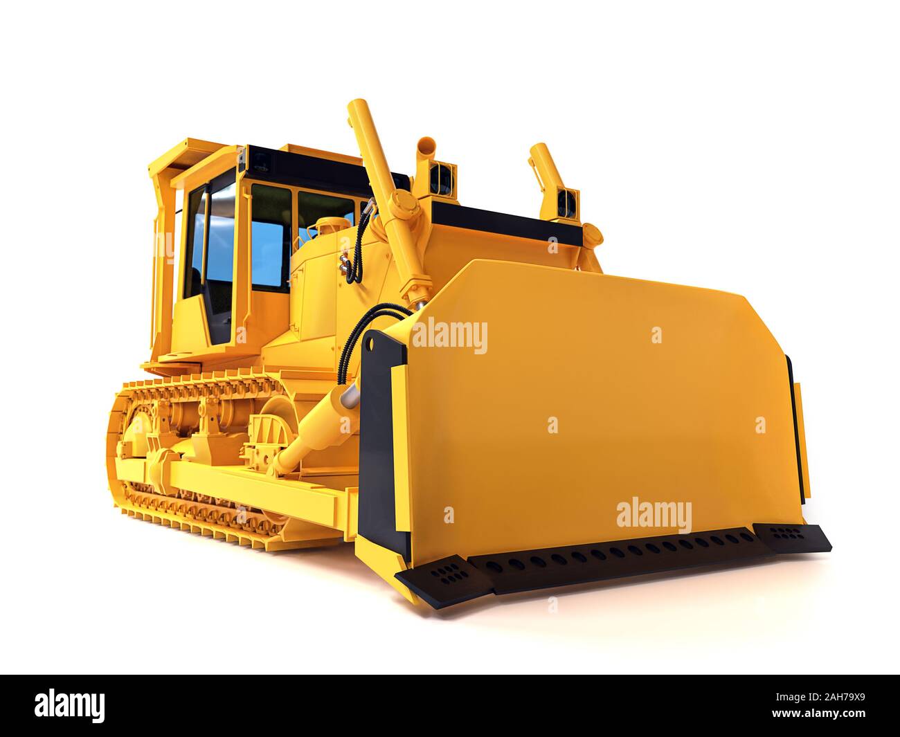 3D rendering di bulldozer giallo su sfondo bianco Foto Stock