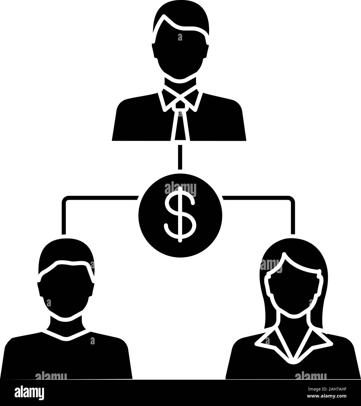 Dollar transazioni icona glyph. Banking. Le operazioni finanziarie. Gli investitori. Il rimborso. La cooperazione finanziaria. Joint Stock Company. Simbolo di Silhouette. Negat Illustrazione Vettoriale