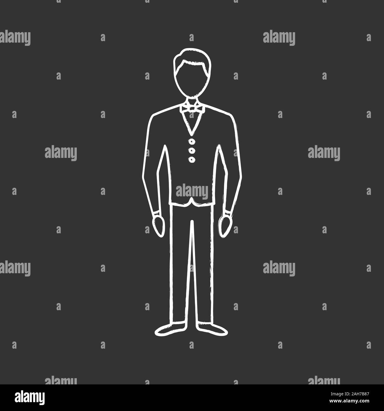 Sposo chalk icona. Fidanzato. Groom tuxedo. Uomo in abito nuziale. Abbigliamento formale per gli uomini. Vettore isolato illustrazione della lavagna Illustrazione Vettoriale