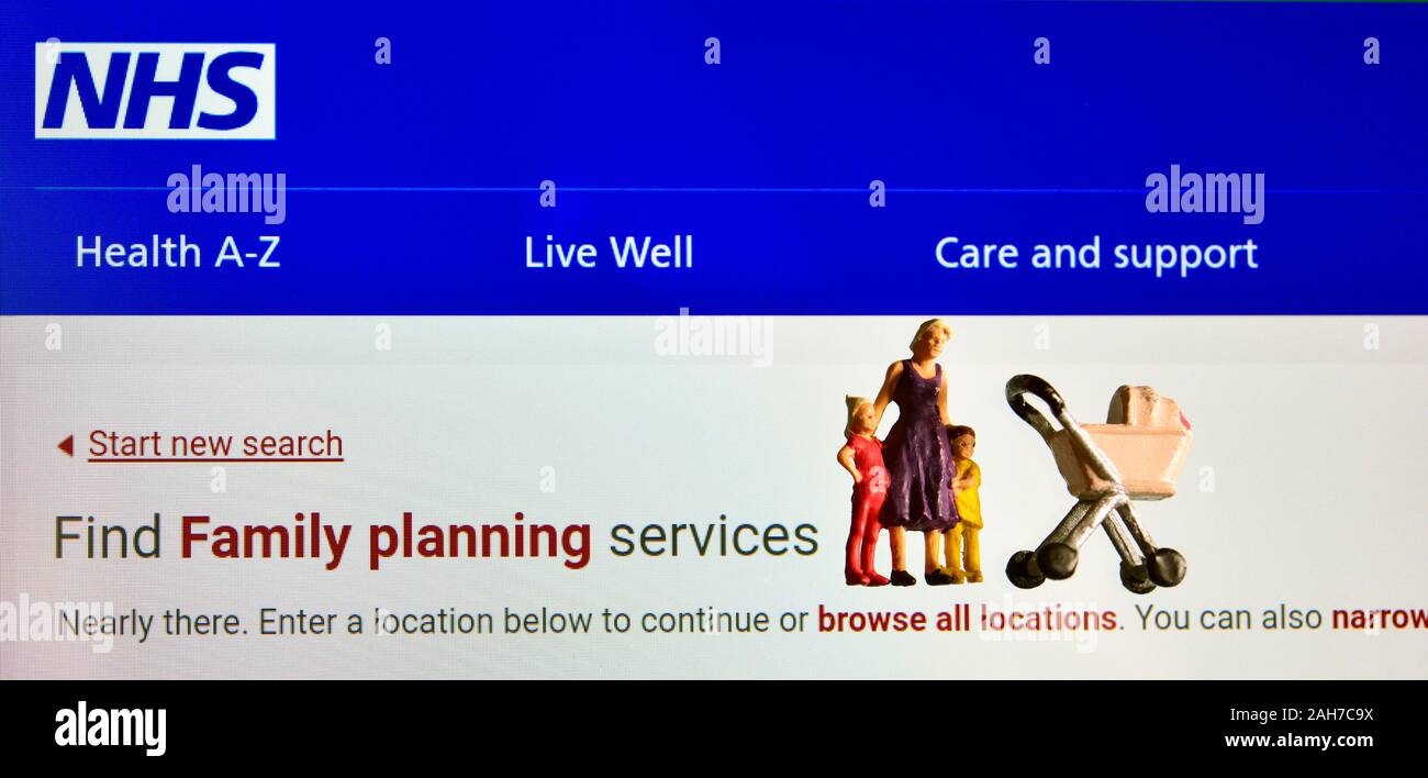 NHS di pianificazione familiare pagina web Foto Stock