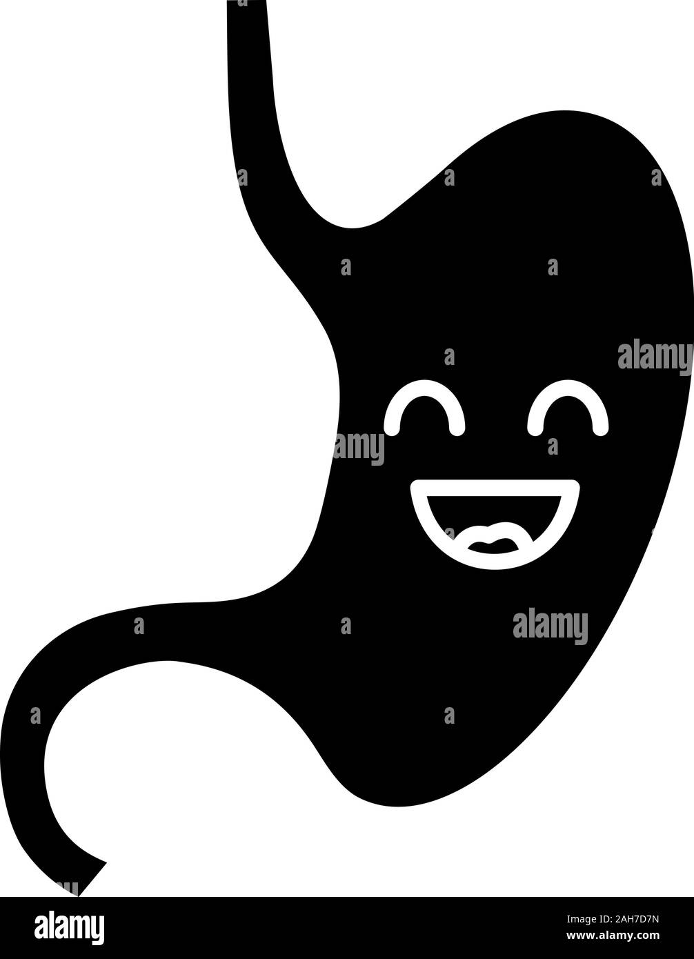 Stomaco sorridente icona glyph. Un sano sistema digestivo. Tratto gastrointestinale la salute. Simbolo CSilhouette. Lo spazio negativo. Vettore illustrazione isolato Illustrazione Vettoriale