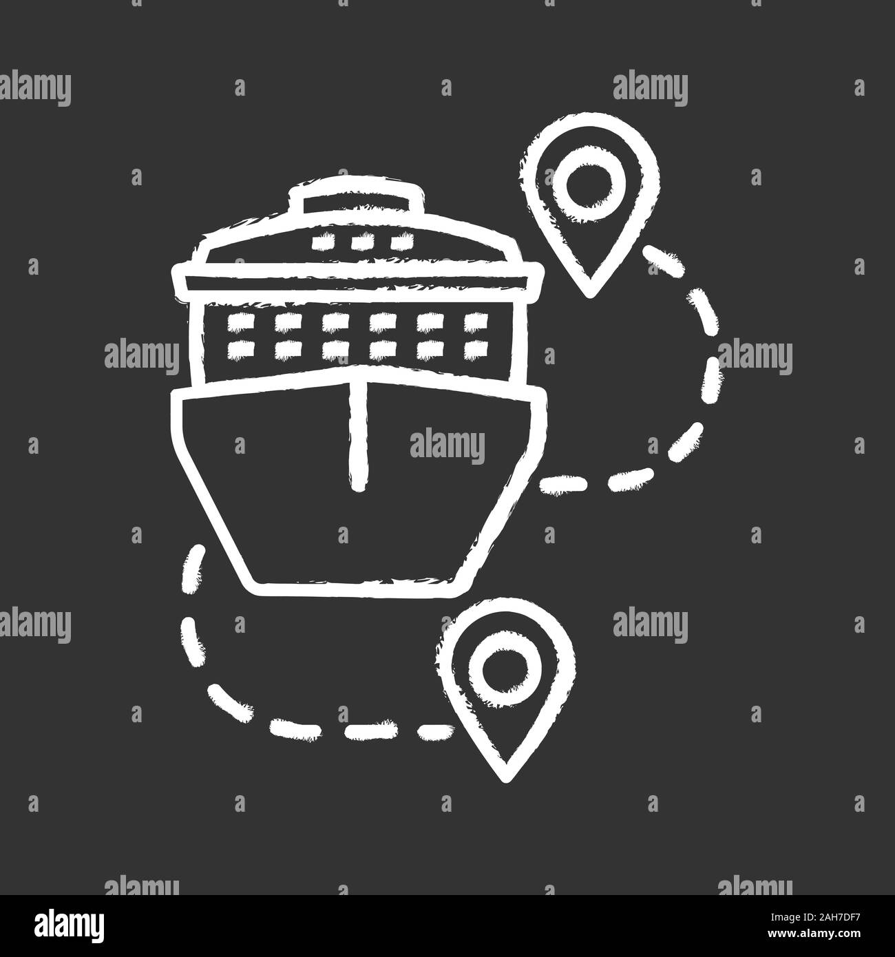 Itinerari di crociera chalk icona. Destinazioni di viaggio. Crociera con mappa individua. Viaggio, viaggio route planner. Itinerario di viaggio. Vettore isolato chalkbo Illustrazione Vettoriale