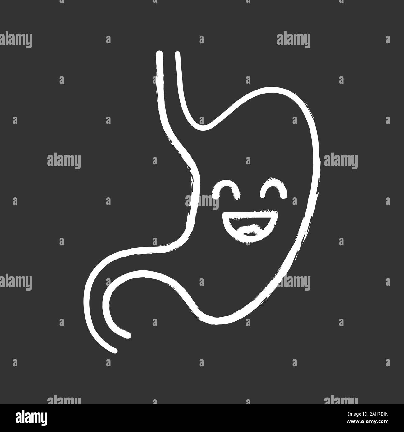 Stomaco sorridente icona chalk. Un sano sistema digestivo. Tratto gastrointestinale la salute. Vettore isolato illustrazione della lavagna Illustrazione Vettoriale