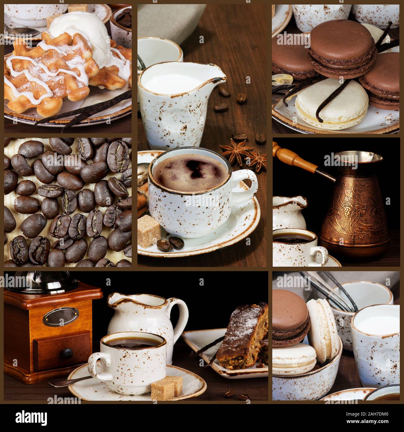 Serie di immagini di caffè e dolci in stile vintage Foto Stock