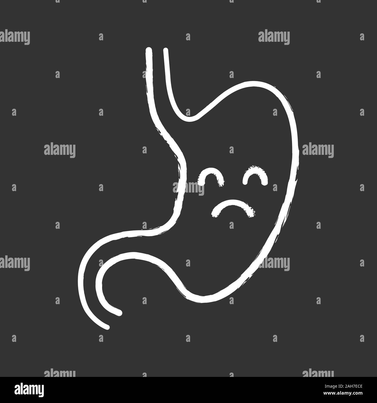 Triste stomaco chalk icona. Malsano sistema digestivo. Malattia del tratto gastrointestinale, problema. Indigestione. Vettore isolato illustrazione della lavagna Illustrazione Vettoriale