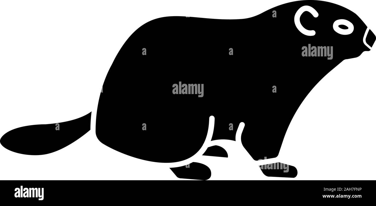 Festa della mamma glifo icona. Marmotta nordamericana. Febbraio 2a. Simbolo di Silhouette. Lo spazio negativo. Vettore illustrazione isolato Illustrazione Vettoriale