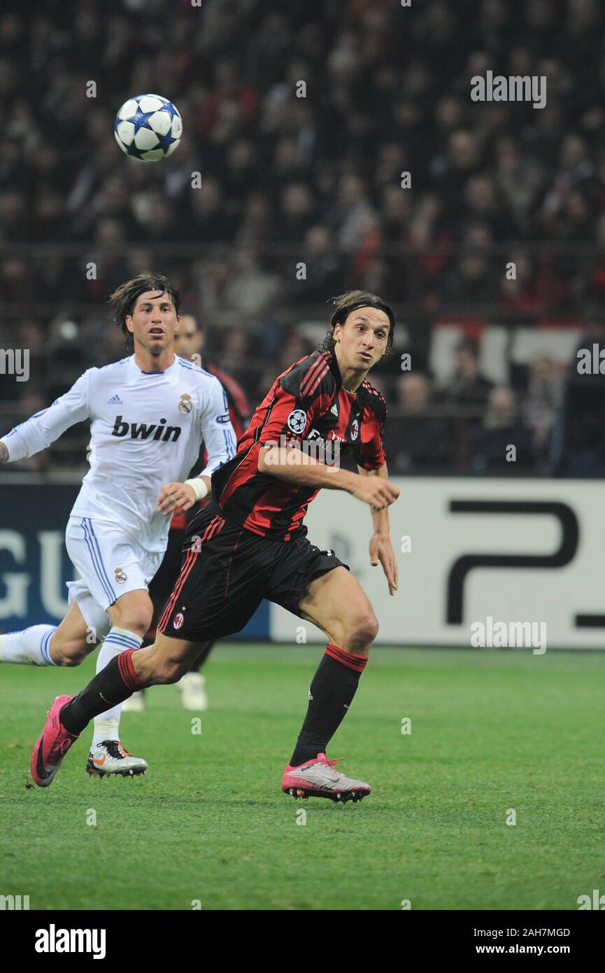 Milano, Italia , 03 novembre 2010, 'San Siro Stadium, la UEFA Champions League 2010/2011, AC Milan - Real Madrid CF: Zlatan Ibrahimovic in azione Foto Stock